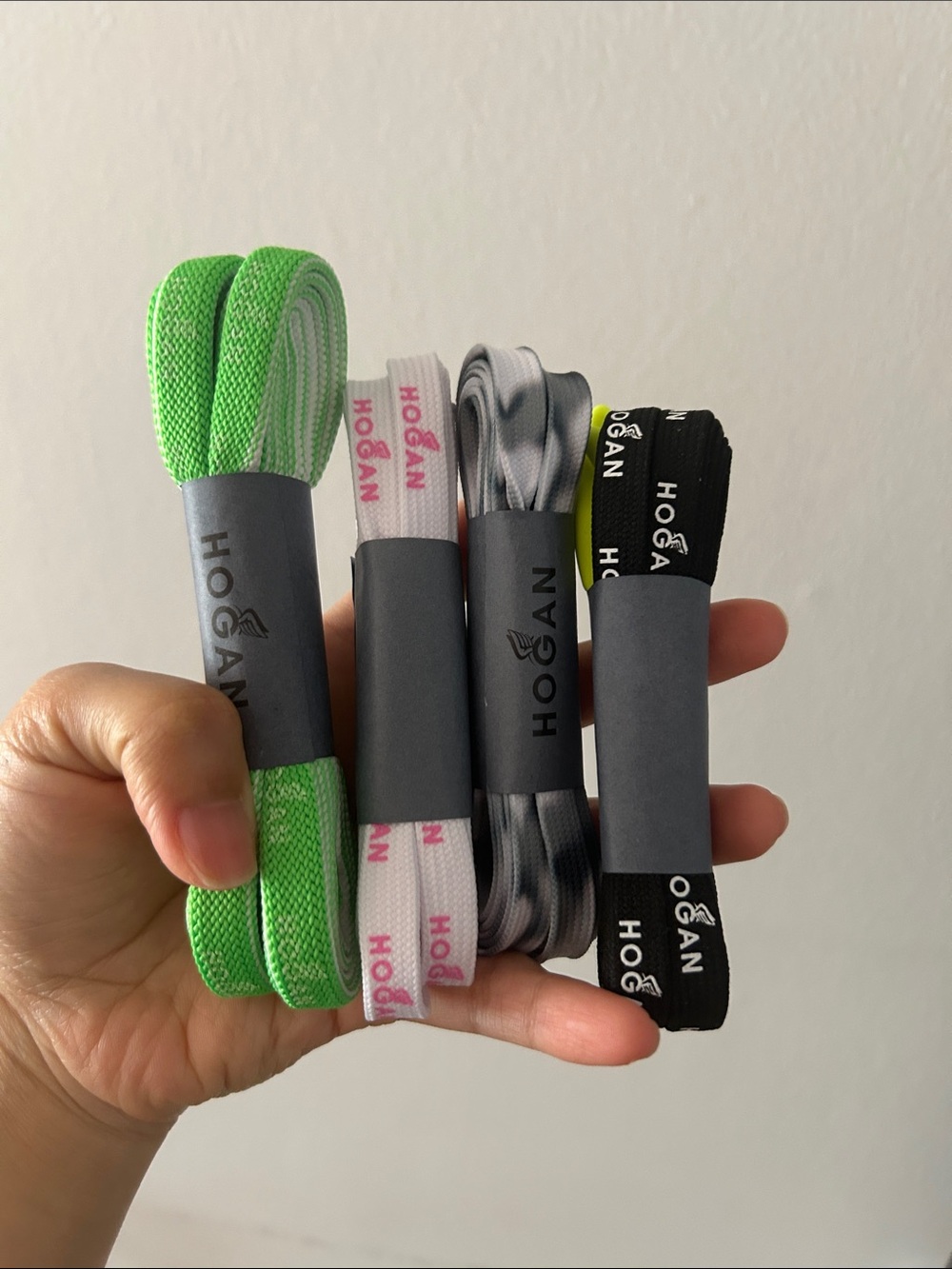 Hogan multicolour Shoelaces in Neon Green, White/Pink, Gray, Black